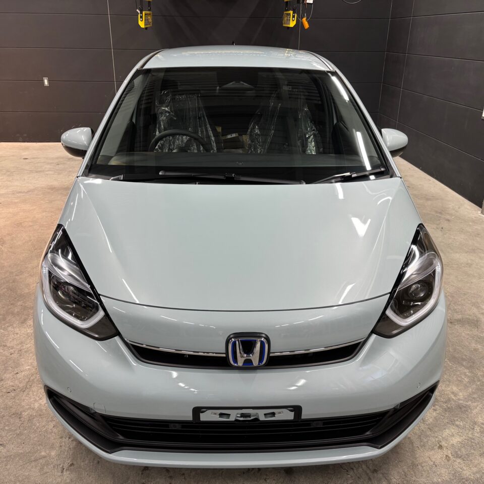 徳島県のカーコーティング専門店「SOUP」にて、セラミックコーティングSystemX Pro施工後の新車Honda Fit（ホンダ フィット）を撮影。艶やかなボディと透明感のある美しい仕上がりが際立つ一枚。