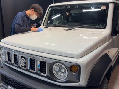 スズキ ジムニー（JC74W ノマド）にG.Guard 3層ガラスコーティングを施工。 徳島県三好市のバイク・カーコーティング専門店SOUPによる、手塗りとスプレーを使い分けた艶やかで高耐久なジムニー仕上げ。