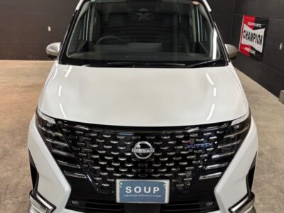 新車ニッサン セレナオーテック（SFNC28）に、SystemX Diamond SSセラミックコーティングを施工。徳島県三好市のカーコーティング専門店SOUPによる、深い艶と耐久性を兼ね備えたラグジュアリーな仕上がり。