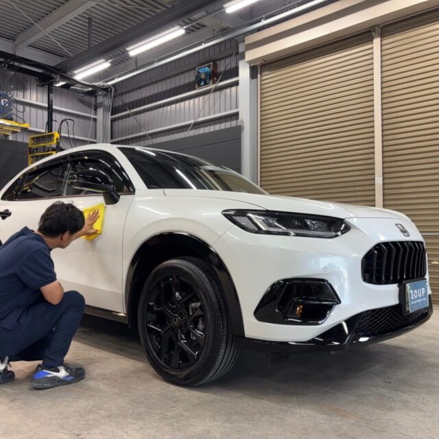 新車ホンダ RZ6 ZR-VにG.Guardガラスコーティングを施工。 徳島県三好市カーコーティング専門店SOUPが仕上げた、圧倒的な艶と防汚性を備えた新車専用のプレミアム施工。