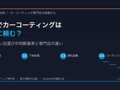 coating-shop-comparison-eyecatch - 徳島のガラスコーティング・セラミックコーティング専門店 スープ 徳島でカーコーティング店を選ぶ4つの判断基準(施工環境・下地処理・硬化設備・コーティング剤)を解説するSOUPコラムのアイキャッチ画像