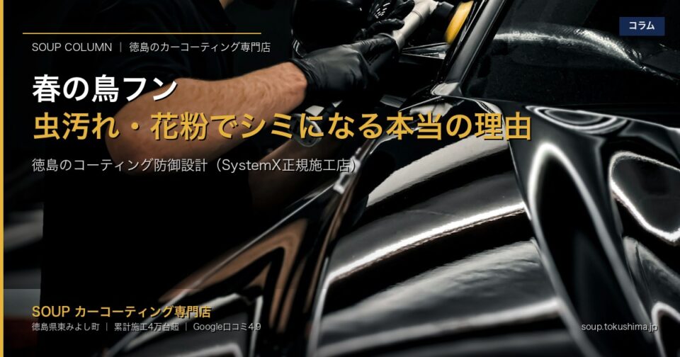 春の鳥フン・虫汚れ・花粉でシミになる本当の理由 - カーコーティング専門店SOUP（徳島）