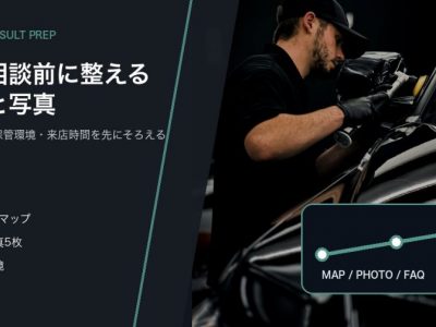 研磨道具と地図ピンを背景に、SOUPのコーティング相談前チェックを整理するアイキャッチ