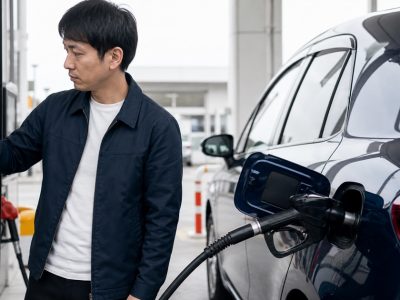 セルフ給油所で給油口周りへの燃料付着に気づきスタッフへ知らせる運転者